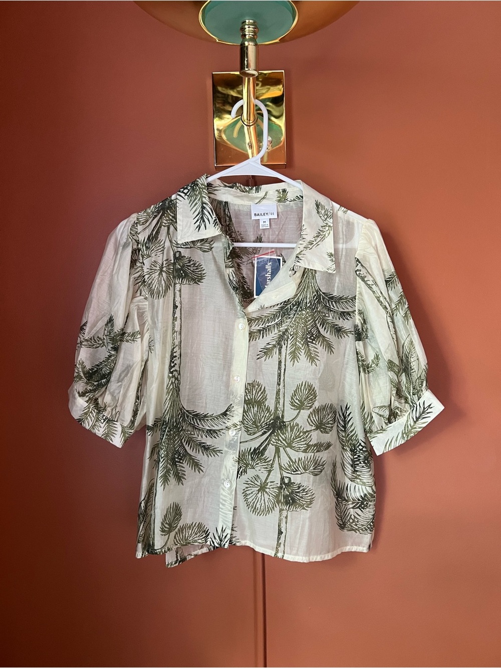 Bailey 44 Ivory Button-Front Palm Print Blouse